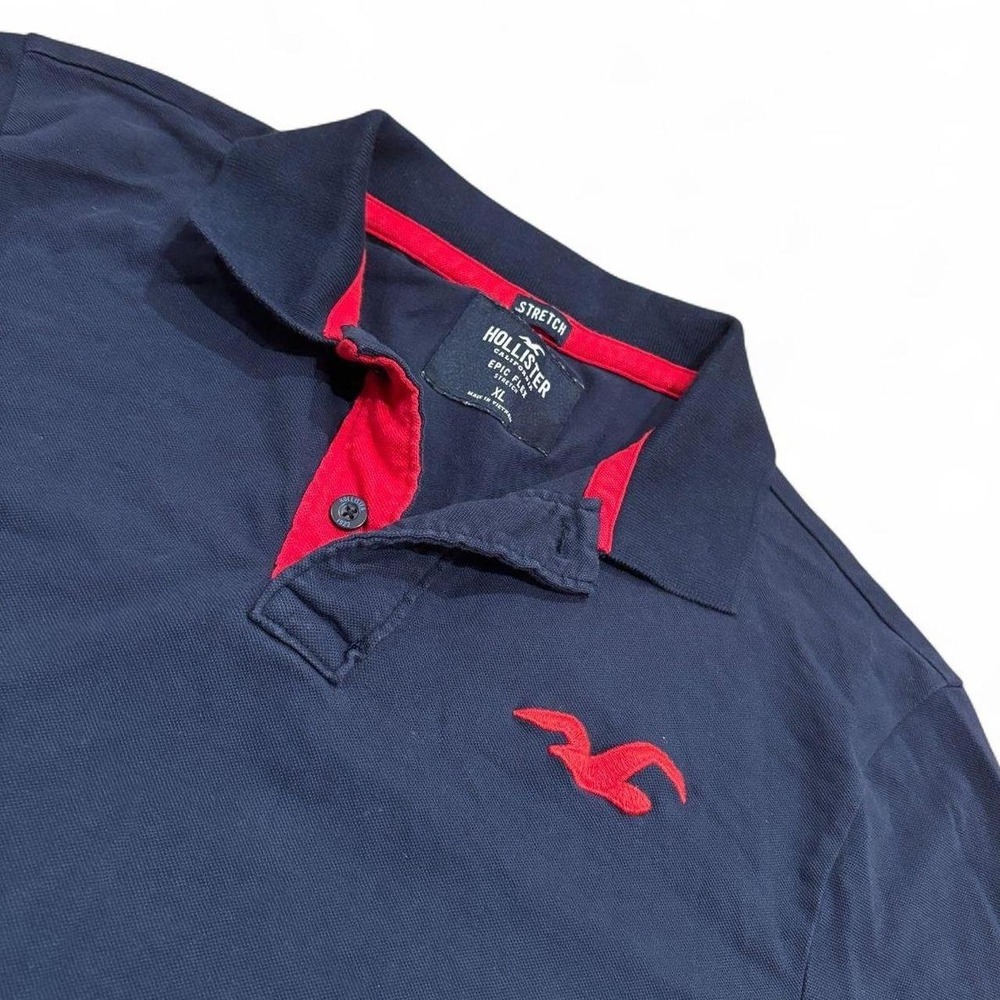 Hollister Epic Flex Stretch Navy Polo Shirt Red Logo XL Mens Short Sleeve Top
